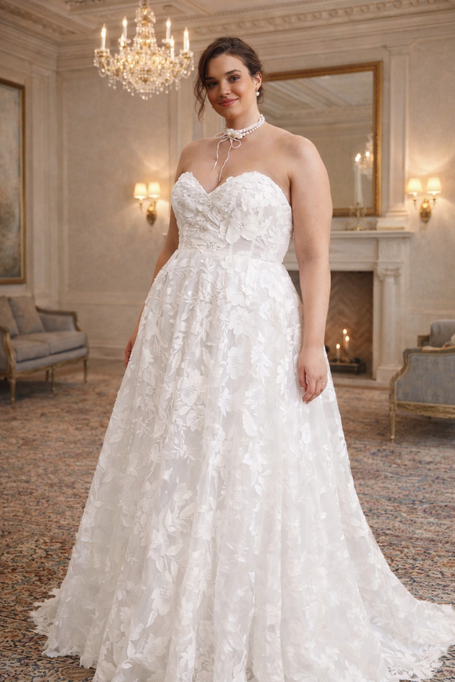 Jenny Yoo Madeline Floral Lace Strapless Wedding Dress Anthropologie Size 22 NWT